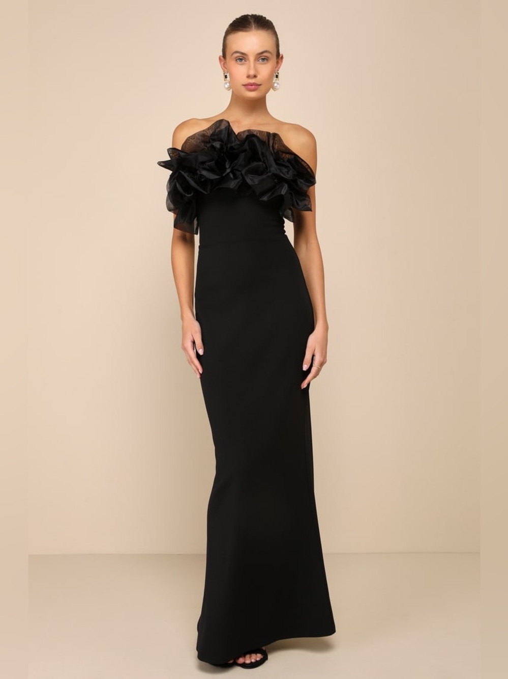 Lulu’s Evening Excellence Ruffled Strapless Mermaid Maxi Dress